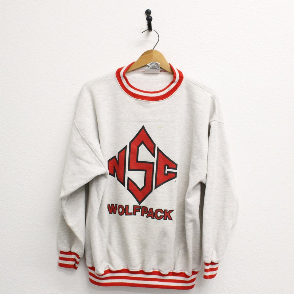 Vintage White & Red Wolfpack Crewneck Sweatshirt